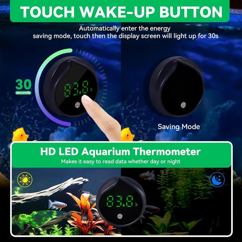 PAULTEMP Removable Aquarium Water Thermometer with Touch Screen Digital Fish Tank Thermometer LED Display ±1℉/0.5℃, Fish Tank Accessories for Betta, Axolotl, Shrimp, Turtle, Reptile and Aquatic (Dark Blue) - Image 3